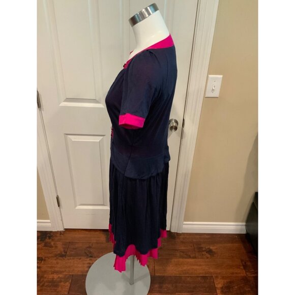 Marc By Marc Jacobs Blue & Magenta Short Sleeve Pleated Trim Dress, Size M, NWT! - Picture 3 of 5